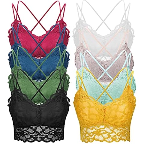 ONESING 4-8 Pcs Lace Bralettes for Women Padded Bralettes Lace Bra Racerback Bandeau Bras Strappy Bralette Lingerie, Multicolor, 34B Cover