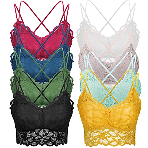 ONESING 8 Pcs Lace Bralettes for Women Padded Bralettes Lace Bra Bralettes Lace Lingerie for Women Girls with Removable Pads
