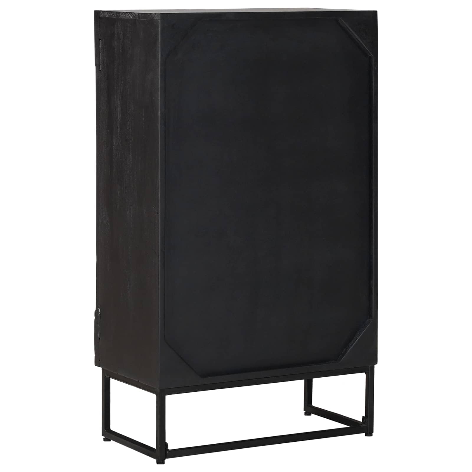 Credenza Nero 55 x 30 x 95 cm | Legno Massello di Mango, 2 Ante, Ripiani e Cassetti, Design Moderno per Soggiorno