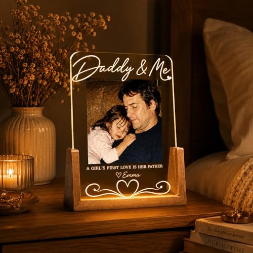 Image of Personalized Father's Day LED Table Lamp, Custom Dad Photo Collage Acrylic Night Light (Daddy & me)