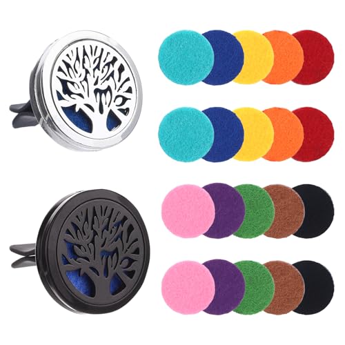 Set di 2 diffusori per auto con elegante design ad albero, profumo auto da riempire con oli essenziali per diffusore, deodorante per auto, profumo interno nero e argento, diffusore di oli universali