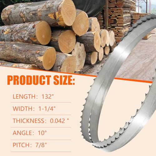Image of 132 inch Sawmill Bandsaw Blades 5-Pack Compatible with Wood-Mizer, Bandsaw Blades Compatible with Woodland, Harbor Freight, Frontier, Timbery,TMG Industrial Mills, 10All-Purpose Sawing