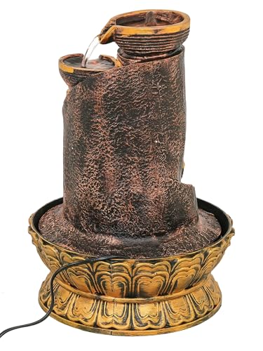 Image of CHRONIKLE Polyresin Antique Designer Table Top Indoor 5 Artistic Steps Waterfall Fountain with Yellow LED Lights & Water Flow Controller Pump (Size: 41 x 25 x 25 CM | Weight: 1980 gram | Color: Multi)