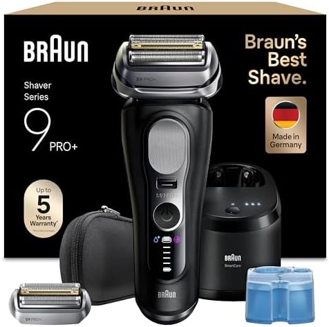 Braun Serie 9 PRO + Rasoio Elettrico Barba, Wet&Dry, 5+1 Lame Di Precisione Ultra Sottili, Regolabarba Uomo, Rasoio Barba, 60 Min Utilizzo, Testina di Ricambio, Stazione SmartCare 6in1, 9660CCPS, Nero