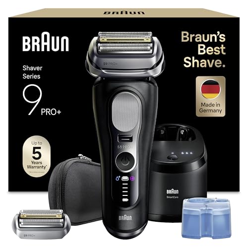 Braun Afeitadora Eléctrica Hombre Series 9 PRO+, Máquina De Afeitar Barba En Seco Y Mojado Con Tecnología 5+1, 60 Min De Uso, Centro De Limpieza, Estuche De Viaje, 1 Cabezal Extra, 9660CCPS, Negro