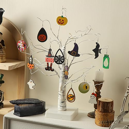 Sasylvia 20 Pairs Halloween Earrings for Women Skeleton Spider Pumpkin Ghost Wooden Bat Dangle Earrings Set Gothic Jewelry Cute Painted Halloween Accessories Costumes Party Favors4