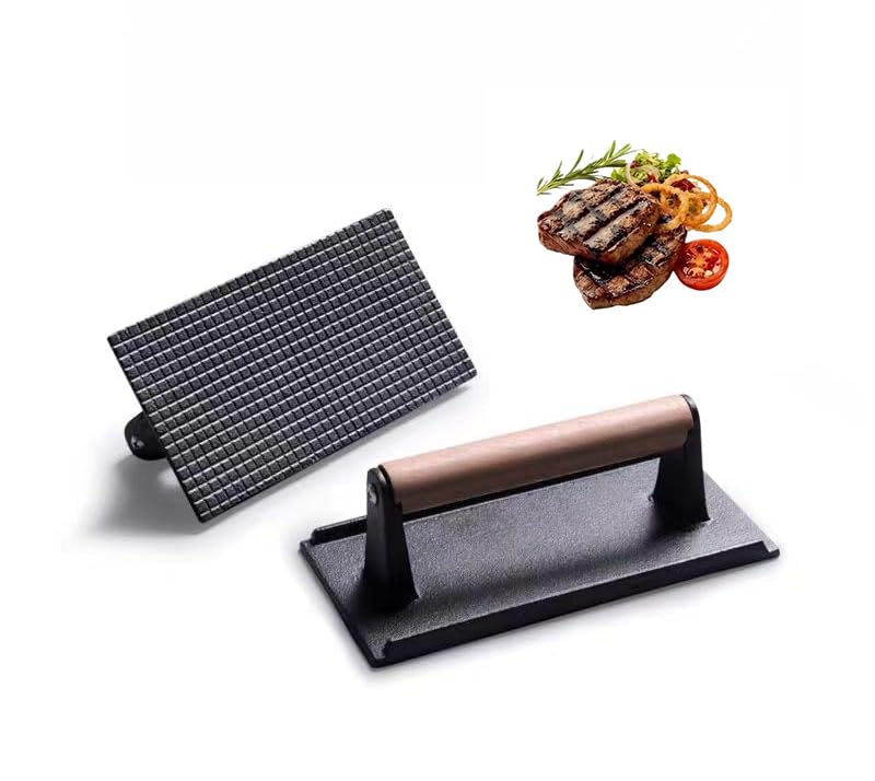Aunewmei KitchenTools Heavy Duty 8Cast Iron bacon Grill Press Smash Burgers Press Burger Tool for Grill and Griddle BBQs and Tailgates Gifts for Men and BBQ Enthusiasts