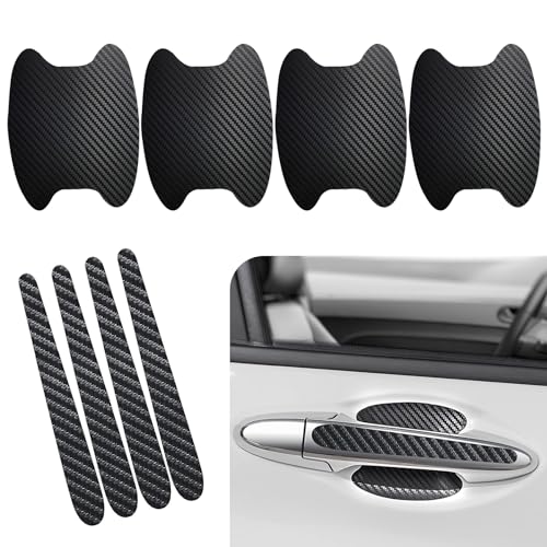 dawfall 8 PCS Car Door Handle Bowl Sticker, Carbon Fiber Leather Decoration Door Bowl Scratch Resistant Film, Waterproof Self-Adhesive Stickers, Universal for Most Cars Trucks (Black)