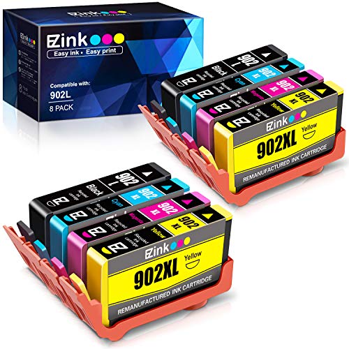 E-Z Ink (TM) Remanufactured Ink Cartridge Replacement for HP 902 902XL T902 to use with OfficeJet Pro 6968 6978 6970 6975 6954 6958 6960 6976 6962 New Upgraded Chips(Black,Cyan,Magenta,Yellow, 8 Pack)