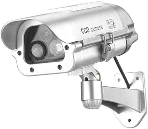 Security Fake Dummy Camera, Solar Powered CCTV Security Fake Dummy Camera with Human Sensor and Flash Lights（When the light is activated it will strobe flash/blink a bright white flash）
