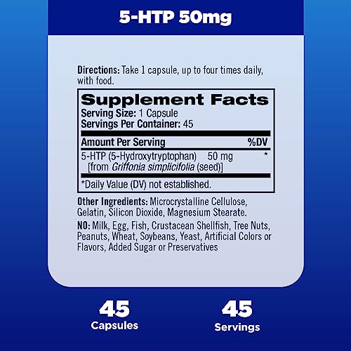 Natrol Mood & Stress 5-HTP 50mg, Dietary Supplement Helps Support a Balanced Mood, 45 Capsules, 11-45 Day Supply - Image 3