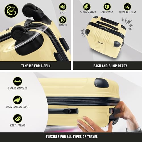 Image of Kenneth Cole REACTION Out of Bounds Lightweight Hardshell 4-Wheel Spinner Luggage, Pale Banana, 20-Inch Carry On