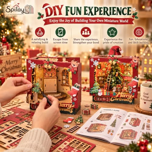 Image of Spilay DIY Miniature House Kit for Adults, Christmas Trioz Dollhouse Kit