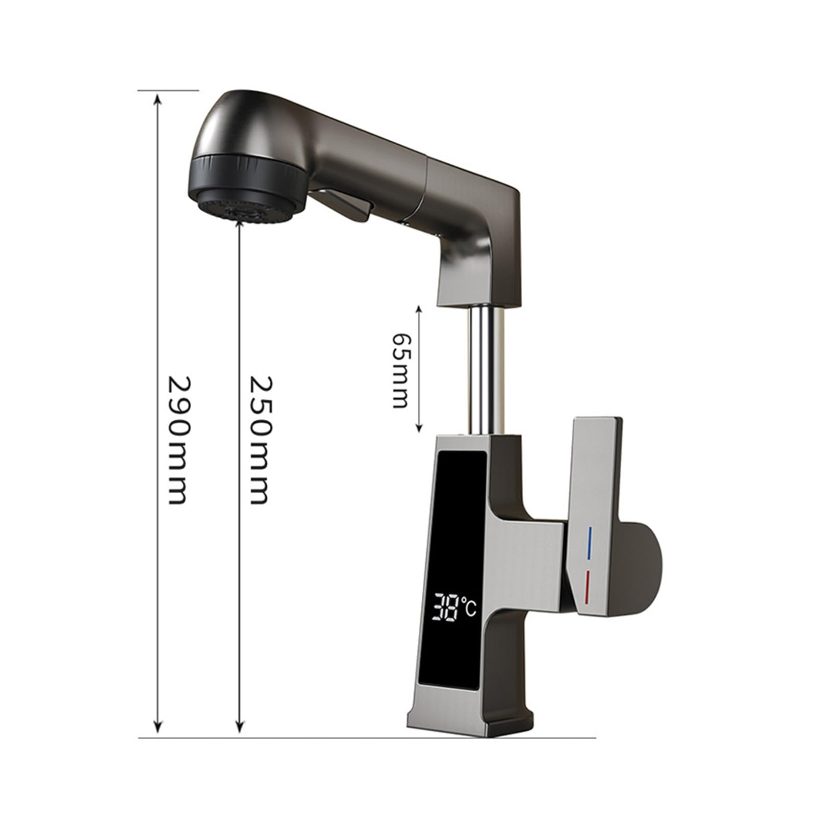 El Lavado de Lavado de Lavado de Cocina de Cocina y Tirar de la Pantalla Digital del Grifo del Fregadero del Fregadero frío y la Salida de Agua de la cuarta Engranaje Dual de Control Caliente (Negro