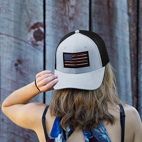 Image of American Flag Hat, Baseball Cap for Men Women, Adjustable Snapback Hats USA Flag Trucker Hat Black