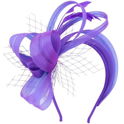 Fascinators Hats for Women Purple Fascinator Headband with Feather Womens Tea Party Hat Derby Hats for Cocktail Wedding Fancy Dress Party 1920s Accessories for Women and Girls