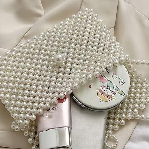 Image of SHESRA Luxury Pearl Bag Chain Bag Purse Bags, Artificial Pearl Clutch Crossbody Handmade Bags Evening Bags for Party Wedding Bridal Party Travel Prom(White)