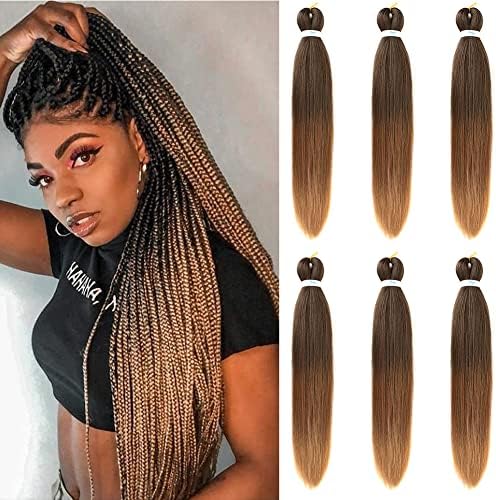 30 Inch 6 Packs Pre-stretched EZ Braiding Hair Extensions Yaki Texture Professional Crochet Braids Hair Hot Water Setting Synthetic Hair for Twist Braids(1B/30/27)