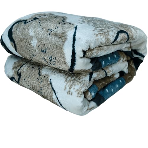 Image of Winter Premium Flannel Velvet Warm Duvet Cover Quilt Cover | Rajai Cover | Blanket Cover | Comforter Cover Single Size 60x100 inches Woollen (Beige,White & Blue, Single Bed)