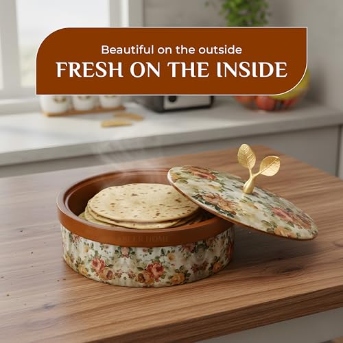 Image of Handcrafted Premium Wooden Roti Casserole, Roti box, Chapati Box, Hotpot roti box, Roti Dabba, Wooden Roti box with Gold Embossed Butterfly Knob(9x9x4 Inch)