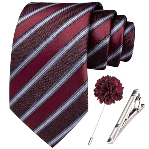 Image of Hi-Tie 63 inches Striped Paisley Extra Long Ties for Men Silk Necktie with Lapel Pin Tie Clip Big and Tall Men Formal Wedding