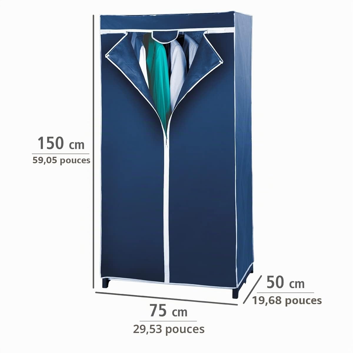 WENKO Armoire-penderie Air - toison respirante, Polypropylène, 75 x 150 x 50 cm, Bleu