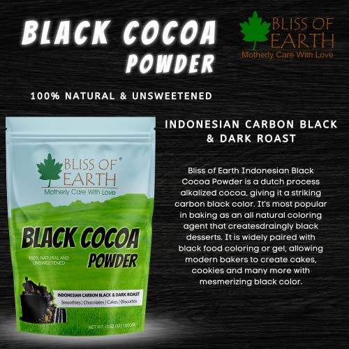 Bliss of Earth Carbon Black Cocoa Powder Indonesian Natural and Unsweetened, Dark Roast Perfect for Cooking & Baking Cakes, Biscuits, Oreo, Chocolates, Smoothies 2x200g