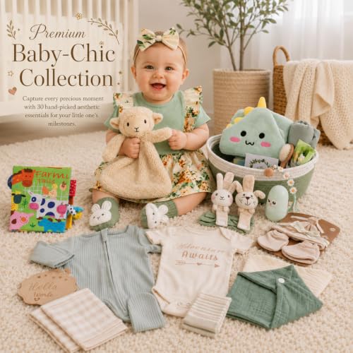Image of Ultimate Baby Girl Gift Basket, Woodland Sage Green Newborn Essentials, Premium All-in-One Baby Shower Gifts for Expecting Moms with Floral Skirt, Swaddle, Diaper Caddy Organizer