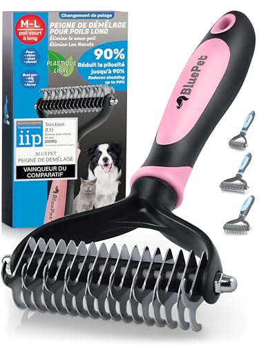 BluePet Brosse Chiens & Chats à Poil Long, Peigne Démêlage Professionnel, Pour Sous Poil et Nœuds, Étrille Démêlant pour Poils Longs, Râteau de...
