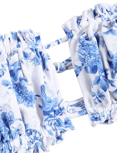 ZAFUL Women 2 Piece Strapless Bikini Swimsuits Ruffle Ribbed Self Tie Bandeau Bikini Set High Cut String Bathing Suits4