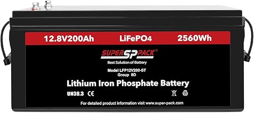 LiFePO4 - Batería de litio de ciclo profundo de 12 V 200 Ah, batería de fosfato de hierro y litio para RV, fuente de alimentación solar fuera de la