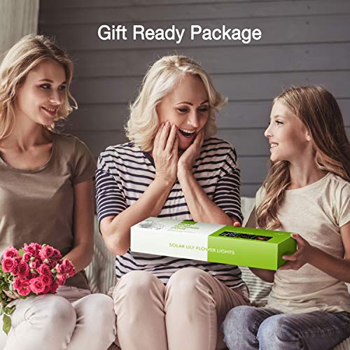 Outdoor Solar Lights, KOOPER 4 Pack Solar Garden Lights with 16 Bigger Lily Flowers, Waterproof 7 Color Changing Outdoor Lights - Bigger Solar Panel for Garden Patio Yard Pathway Decoration…