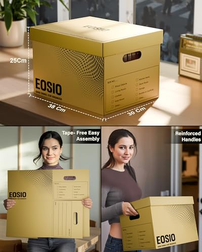 Image of Snap Box Heavy Duty Cardboard Storage Boxes with Lid [Pack of 1] 5-Layer Corrugated Moving Boxes with Handles, Tape-Free Easy Assembly, Organizer for Home, Office, Kitchen