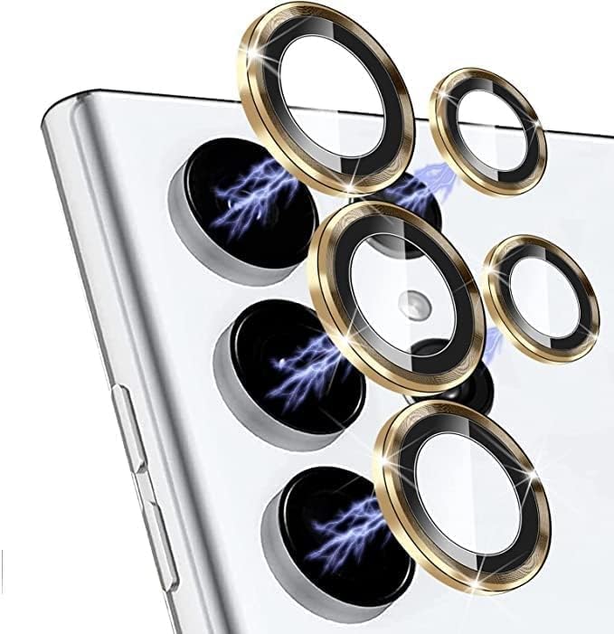 Image of Skinomi Camera Lens Protector Compatible with Samsung Galaxy S23 ultra 5G [Anti-Scratch] Premium Tempered Glass Film Aluminum Alloy Lens Ring Cover, Gold Titanium