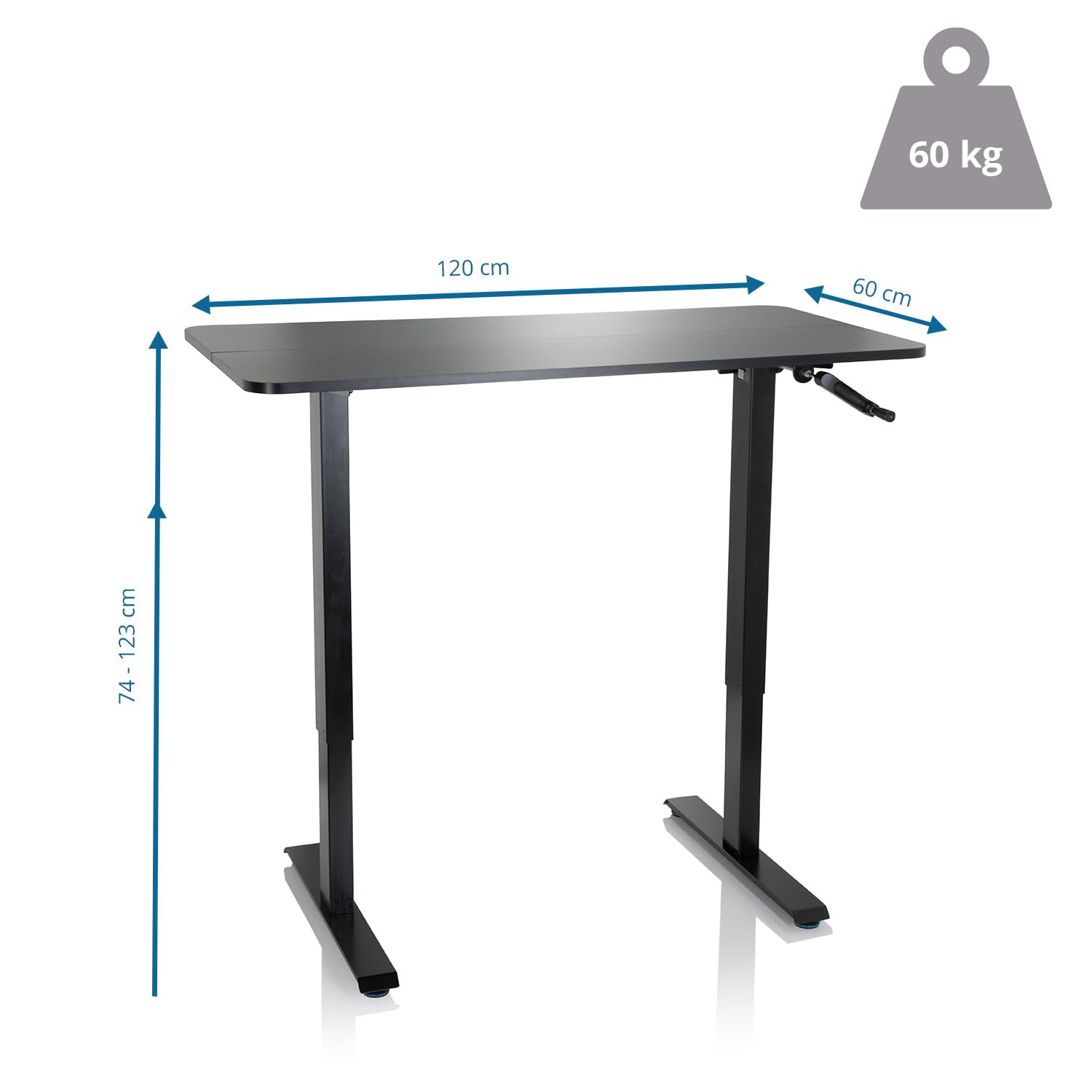 hjh OFFICE 802115 Mesa de Altura Regulable Stand CR Placa MDF, armazón de Acero Nero, Amplia Superficie de Trabajo: 120 x 60 cm