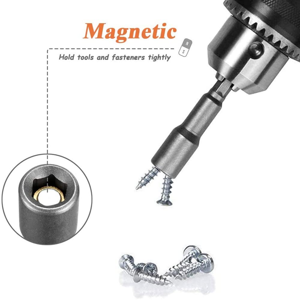 Destornillador de tuerca magnética de vaso de impacto de 6 mm-19 mm Juego de llaves hexagonales de 1/4 Adaptador de broca para taladros eléctricos Kit de enchufe de controladores de impacto, 6,15 mm (