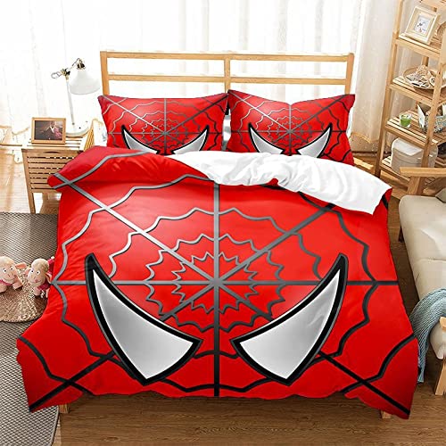Funda Nordica Spiderman Rojo,Cama 90,Funda Nordica 155x220cm,Funda Nordica Adulto niño niña Juego de Funda de edredón Fibra extrafina,Impresión 3D,con 2 Funda de Almohada 50x75cm