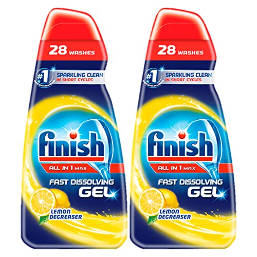 Finish Dishwasher Fast Dissolving Gel All in 1 Max Lemon 700 ml Pack of 2 2 x 700ml 28 washes each 2 x 28 washes 56 washes