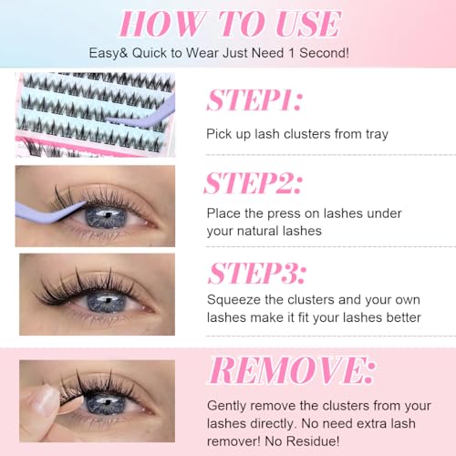 Image of MAYCREATE 80Pcs False Eyelashes Combo Pack, Self-Adhesive Lash Cluster Lashes 10-13mm, Puppy Eye & Wispy Cat Eye Styles, Lightweight Synthetic Lashes Lash Kit with Tweezers