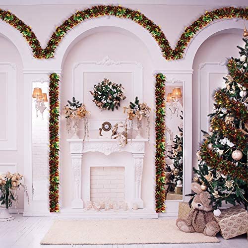 5 Pieces 33FT Christmas Tinsel Garland - Mixed Color Metallic Twist for Tree Decoration (Red, Green, Gold) - Image 3