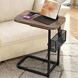 C Table End Table Adjustable Height,TV Tray Table with Storage Baskets,Strong Metal Frame,Tall C Shaped Side Table for TV Watching, Meals, Snacks or Small Space (Rustic Brown, 16.93inch x 12.6inch)