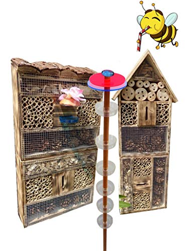 BTV Gartendeko Nistkasten, groß hell GEFLAMMT RUSTIKAL, für Marienkäfer Schmetterling 2X Bienenhotel, Insektenhotel MIT…