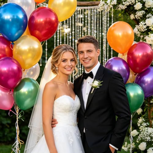 Image of 100pcs Metallic Chrome Latex Balloons 12 inch Colorful Balloon | Assorted Colors, Birthday, Graduate, Wedding, New Years Decorations