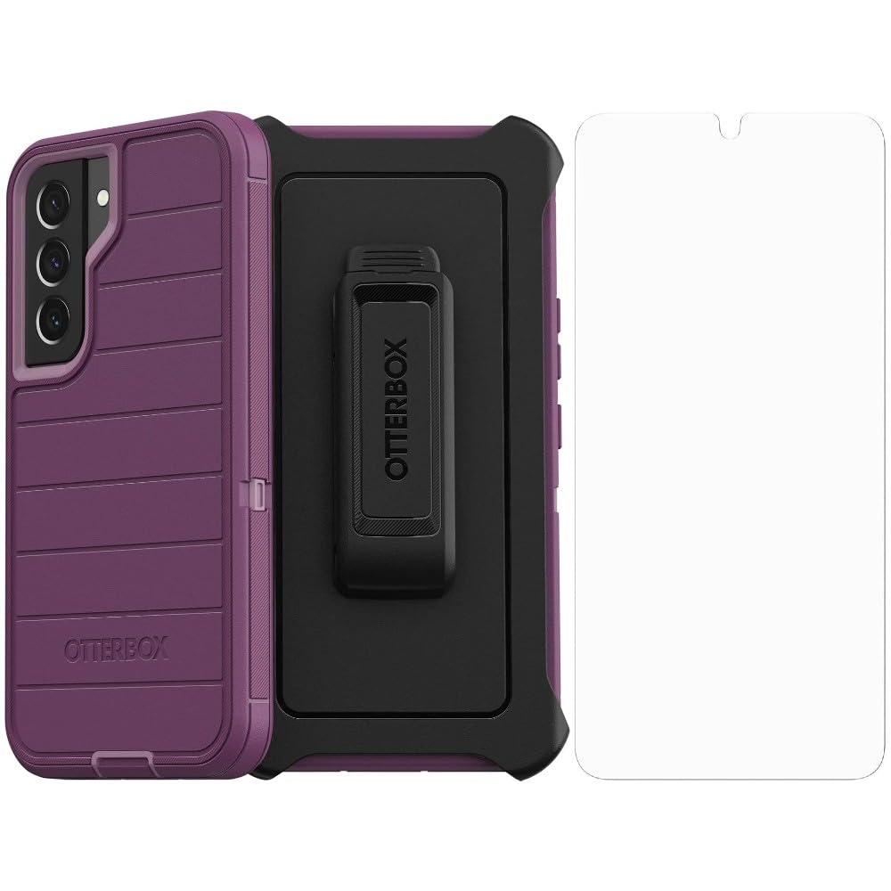OtterBox Defender Series Coque pour Samsung Galaxy S22 (uniquement) – Violet joyeux – avec protecteur d'écran – Clip étui inclus – Protection de défense microbienne – Emballage non commercial