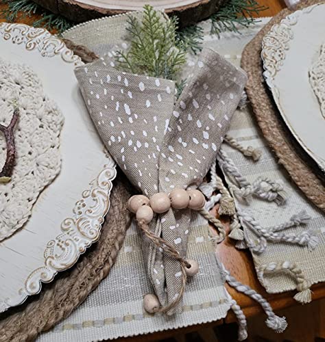 Lebejua Handmade Napkin Ring With Wood Beads & Jute Twine - Affordable Rustic Wooden Napkin Ring Holder For Table Decoration | Boho Style Farmhouse Napkin Rings | Napkin Rings Set Of 6 #TOP7