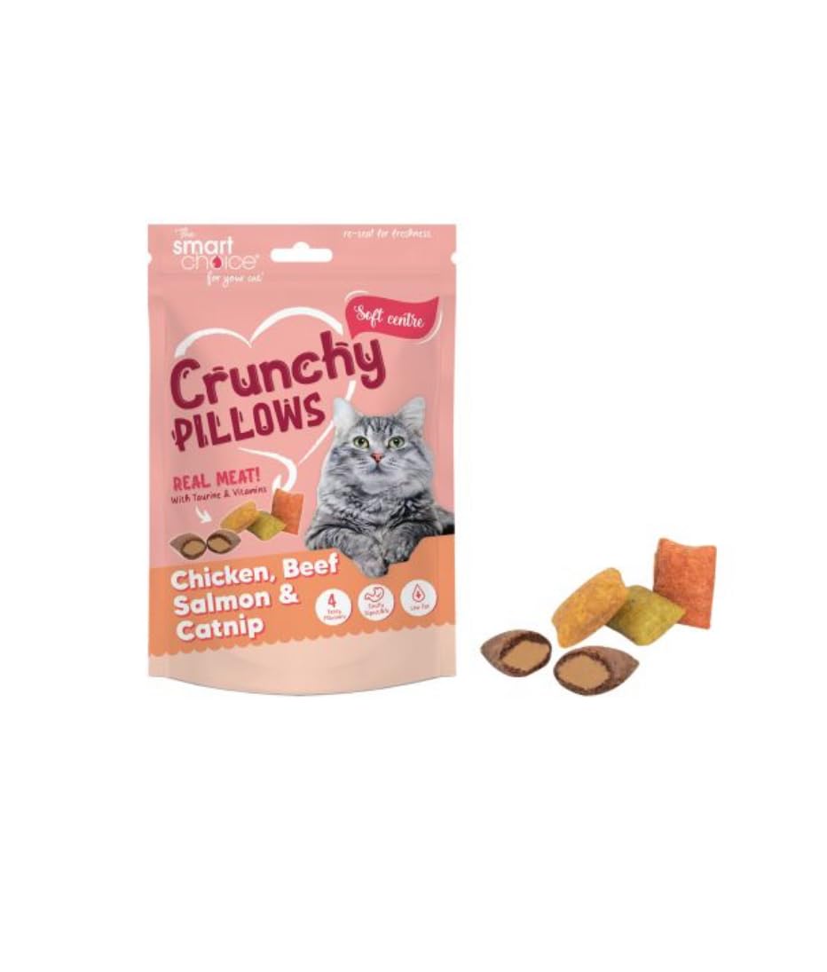 Smart Choice Crunchy Pillows Cat Treat, Chicken, Beef, Salmon & Catnip, with Taurine and Vitamins, Low Fat, 100g