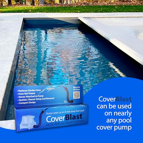 Image of Pool Cover Pump Attachment - Pack of 2 USA-Made & Patented Pool Cover Pump Hose Alternative w / 25ft. Range - Easy-to-Install & Use Year-Round - Replaces Traditional Hoses (Original Blue)