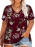 Womens Plus Size Short Sleeve Tops V Neck Casual Side Split Blouses Tunics G 14W