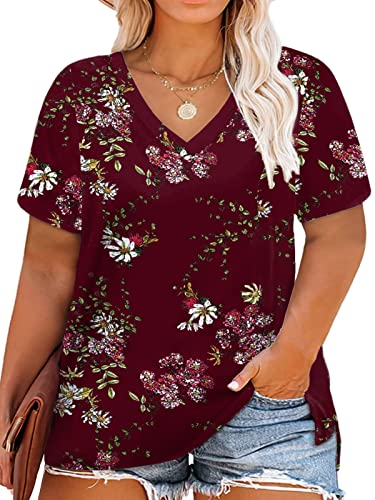 Womens Plus Size Side Split Blouse High Low Short Sleeve Tops Tunics 2XL G 18W