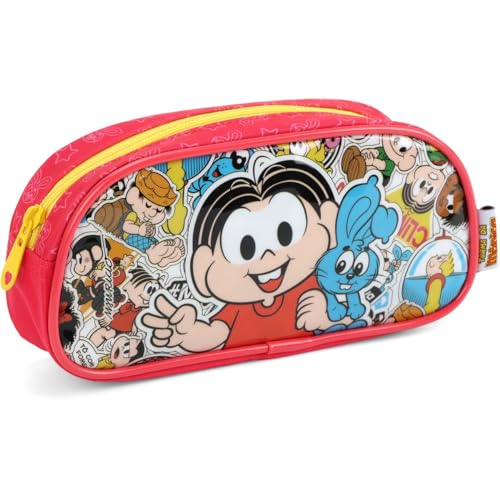 Estojo de Tecido, Turma da Mônica, 1 Zíper, Vermelho - Luxcel